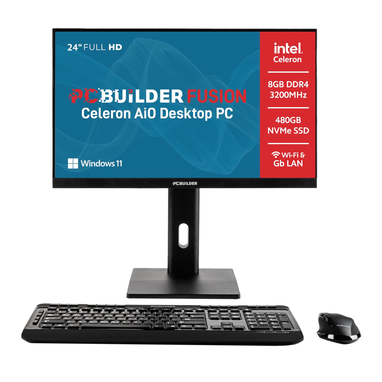 PCBuilder FUSION 24″ Intel Celeron G6900 Windows 11 AiO Desktop PC