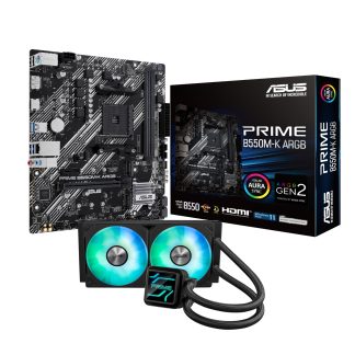 Asus PRIME B550M-K ARGB AM4 and Asus Prime LC 240 ARGB Liquid CPU Cooler Bundle